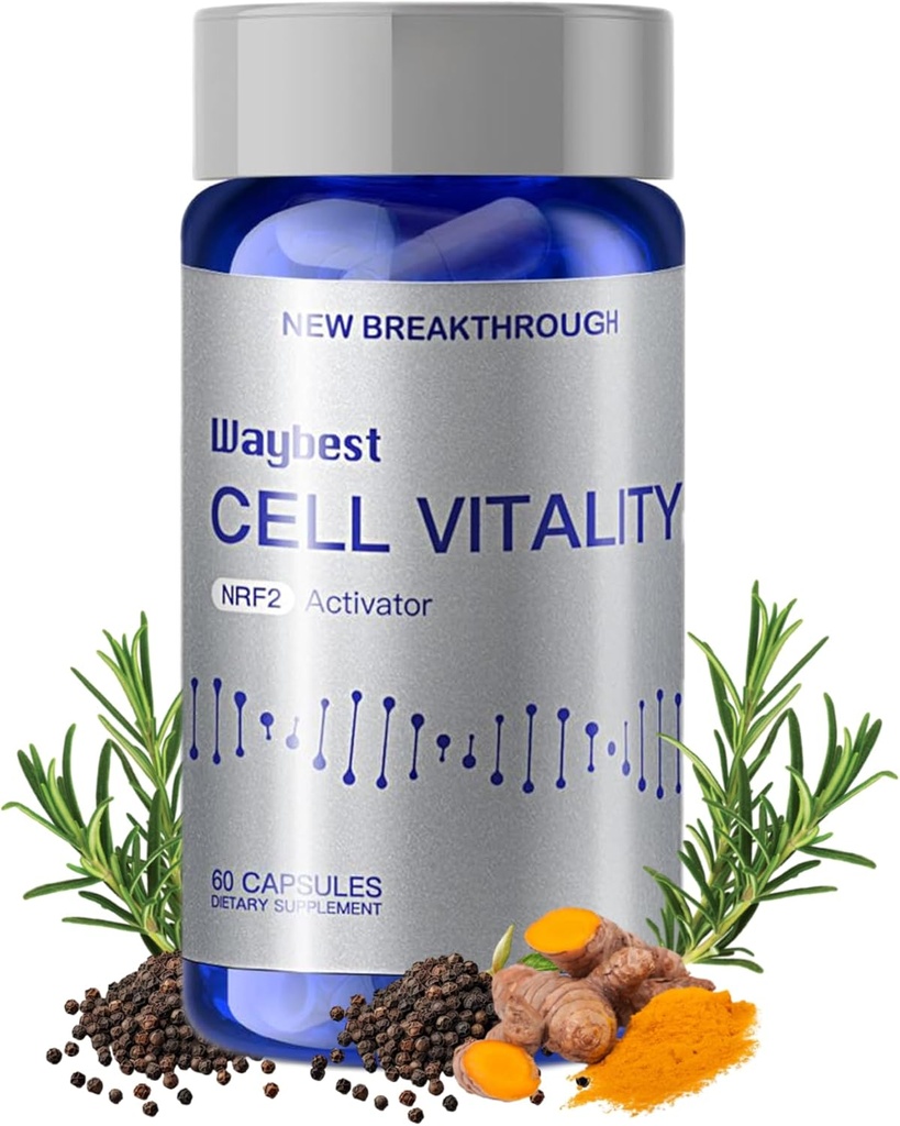 Suppléments antioxydants NRF2 pour la vitalité cellulaire par Waybest,60 Capsules(1 bouteille), Stress oxydatif réductible de 40% en 30 jours,Blend de 5 phytonutriments à base de plantes Ingrédients,Support Immune,Peau,ADN