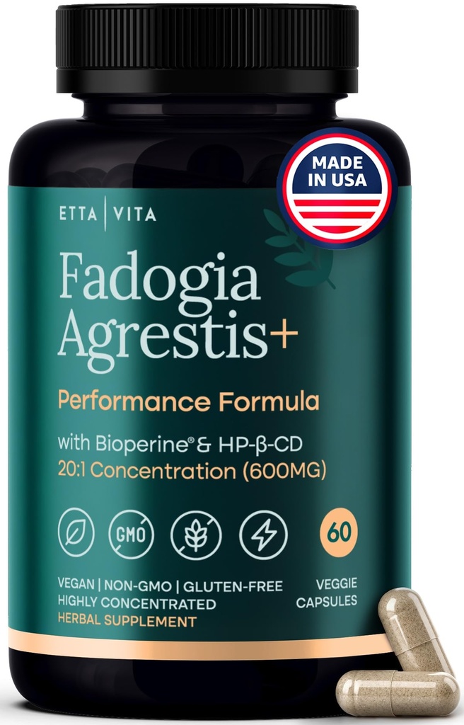 Fadogia Agrestis bio 600mg pour le support de test naturel (2X Plus Pure - 3X Plus Absorbant) Athlète approuvé - soutient la croissance et la récupération musculaires, les niveaux d'énergie sains, la conduite, l'endurance et l'humeur - 60ct