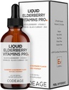 Codeage Elderberry Vitamines Pro - Bio Black Elderberry Liquid Drops - Vitamine C, D3, zinc, cassis noir - 2 mois d'approvisionnement - Black Sambucus Liquid - Supplément pour adultes et enfants - 4 fl oz
