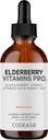 Codeage Elderberry Vitamines Pro - Bio Black Elderberry Liquid Drops - Vitamine C, D3, zinc, cassis noir - 2 mois d'approvisionnement - Black Sambucus Liquid - Supplément pour adultes et enfants - 4 fl oz