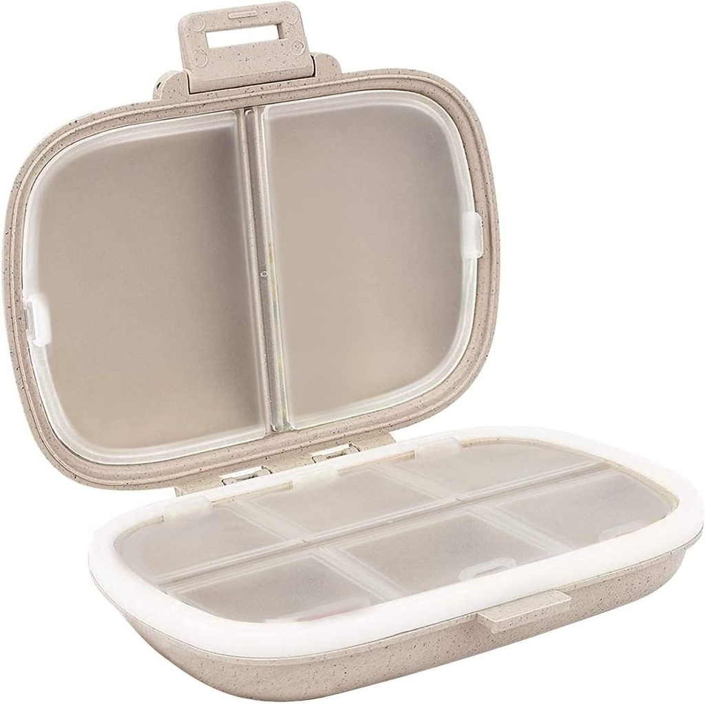 Organisateur de pilules de voyage Holii, 8 compartiments Portable Pill Case, boîte à pilules quotidienne pour tenir les vitamines, petit contenant de pilule pour la médecine de poche Organisateur(Khaki)