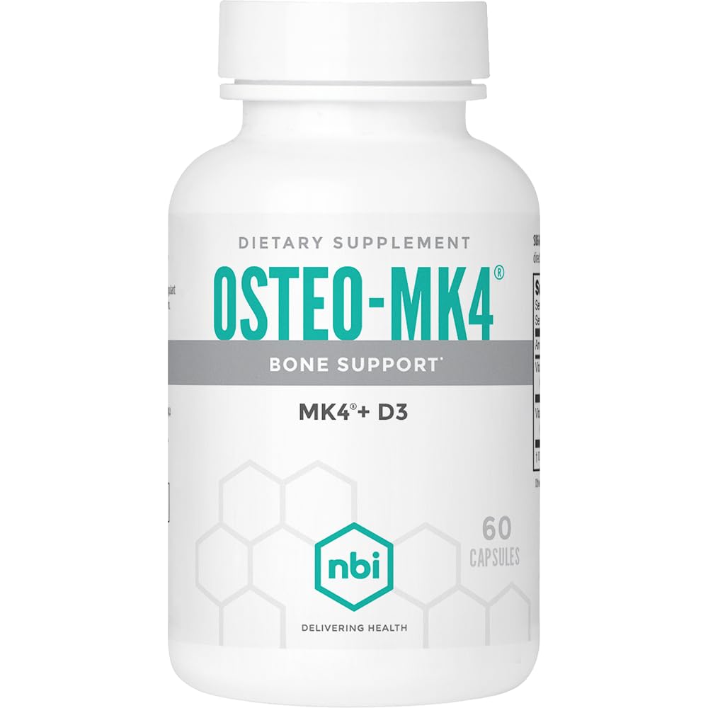 NBI Osteo-MK4 Bone Support (support des os) (complexe Vitamine D & K) 45mg Vitamine K2 (MK4) pour la santé et la fonction des os forts (capsules végétatives 60ct)