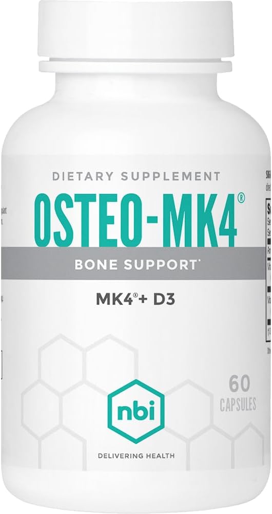 NBI Osteo-MK4 Bone Support (support des os) (complexe Vitamine D & K) 45mg Vitamine K2 (MK4) pour la santé et la fonction des os forts (capsules végétatives 60ct)