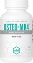 NBI Osteo-MK4 Bone Support (support des os) (complexe Vitamine D & K) 45mg Vitamine K2 (MK4) pour la santé et la fonction des os forts (capsules végétatives 60ct)