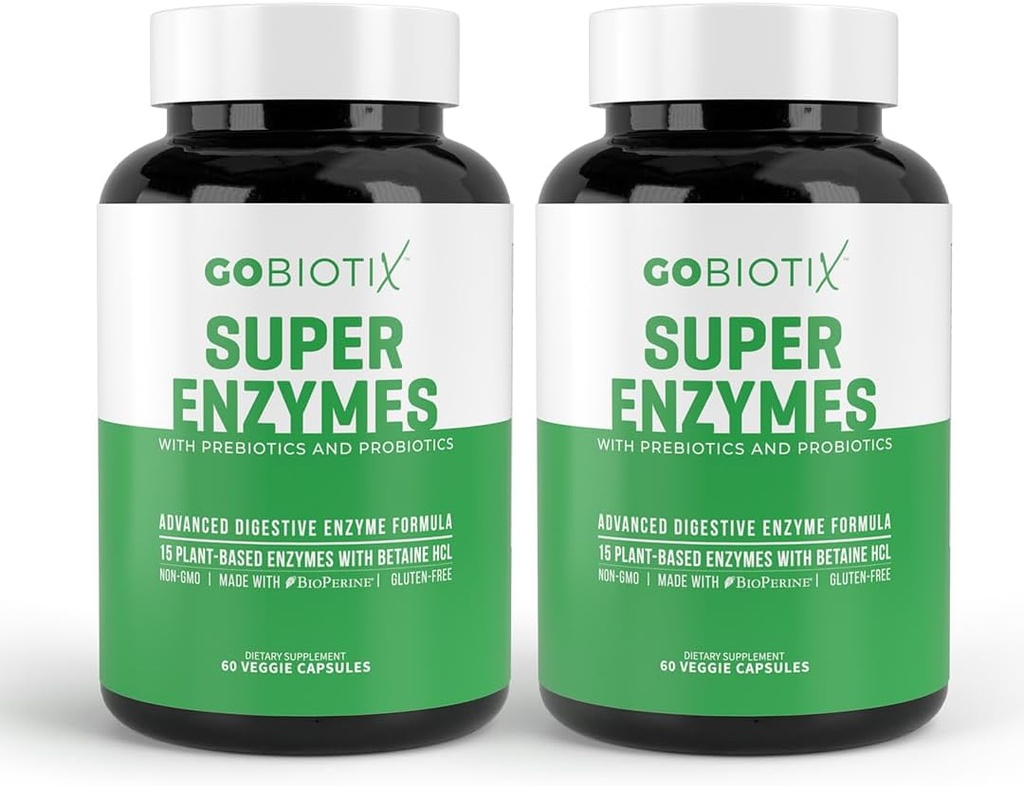 GOBIOTIX Supplément aux enzymes digestives avec prébiotiques et probiotiques pour les femmes et les hommes - Gut Health, Gluten Digestion, Lactose Absorption, Pills alimentaires à base de plantes - 120 Capsules