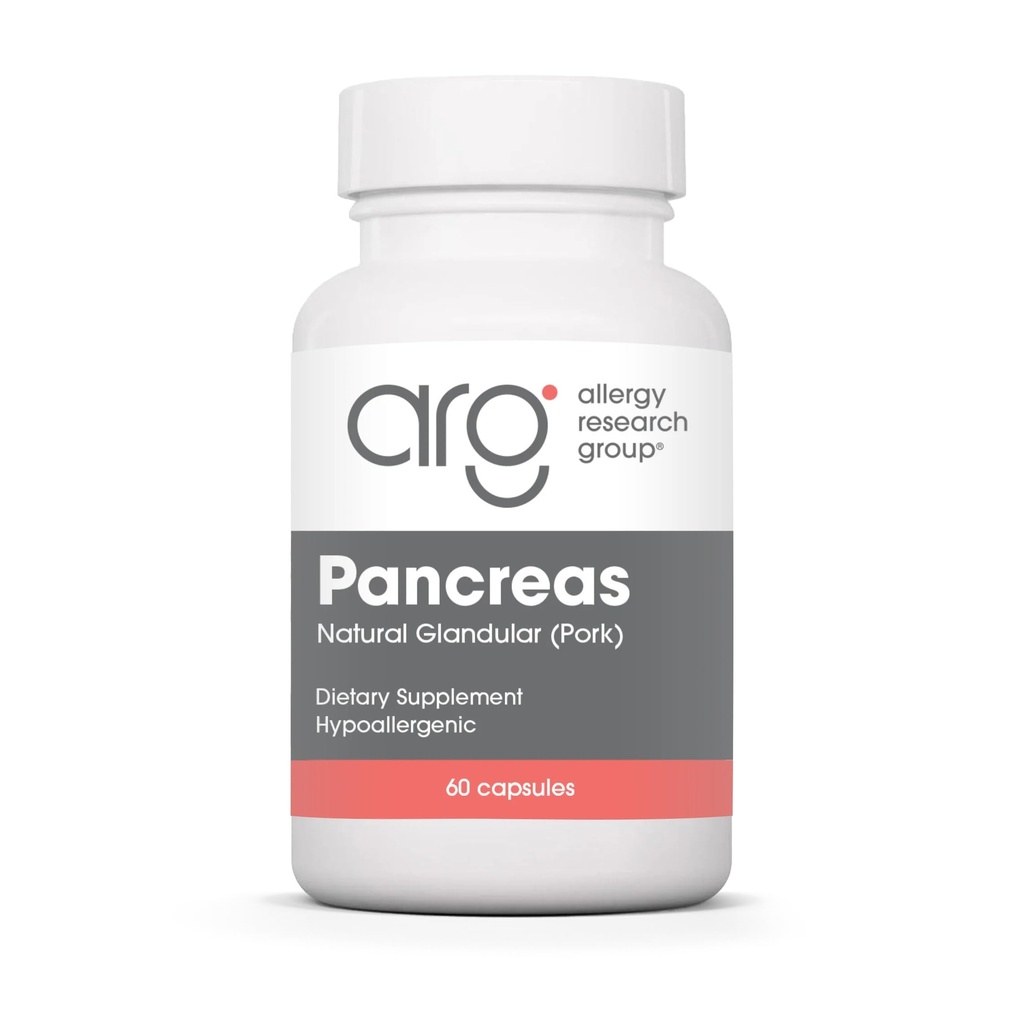 Groupe de recherche sur l'allergie Supplément de porc pancréas - Pancréas Glandulaire naturel, 425mg Enzymes pancréatiques, Enzymes digestifs Amylase, Protase - 60 Compte