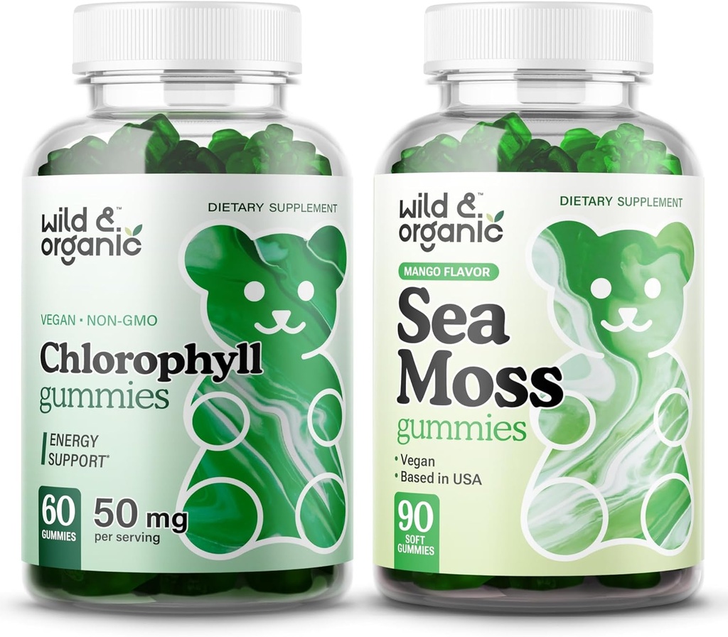Gommies de chlorophylle sauvage et biologique et Gommies de mousse de mer