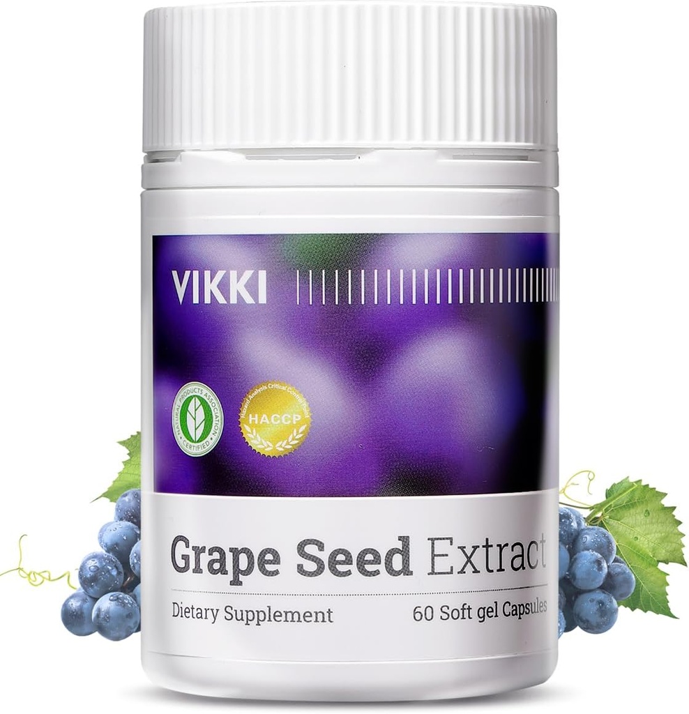 Capsules d'extrait de graines de raisin de Vikki 38100mg, 60 Compte, force maximale avec l'essence de bleuets d'origine OPC