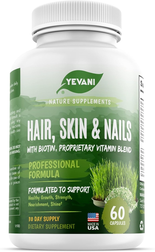 100% Vitamines pures pour les cheveux, la peau et les ongles avec formule Super Blend Biotin, conçue pour soutenir la beauté radiante, les cheveux, la peau et la santé des ongles pour les femmes et les hommes