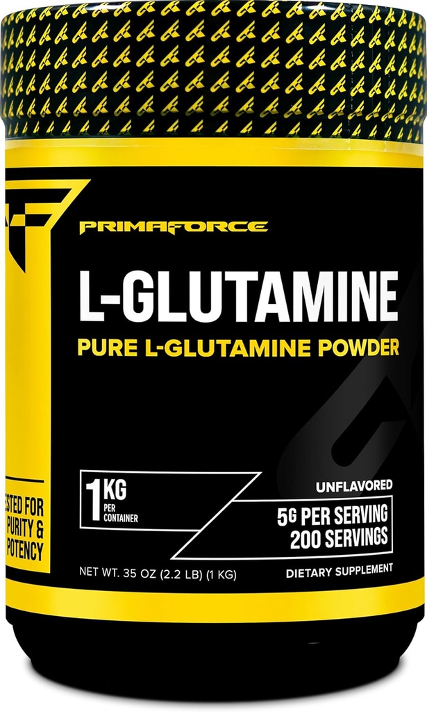 Primaforce L-Glutamine poudre 1000 grammes (1 KG) non aromatisé - Poudre L-Glutamine pure, 5g par portion, sans OGM, sans gluten, 200 portions
