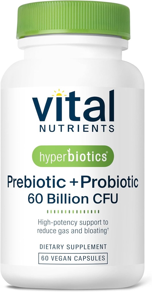 Hyperbiotiques Nutriments vitaux Prébiotiques et probiotiques pour les femmes et les hommes 60 Million CFU.Les pré et probiotiques soutiennent la santé digestive, la constipation, la diarrhée, le gaz et le ballonnement 60 Capsules végétaliennes