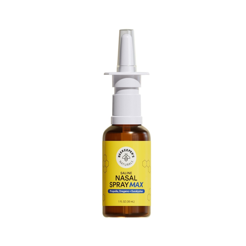 Spray de rinçage nasal de la propolis naturelle de l'apiculteur Max, Relief pour les adultes w/Eucalyptus, Oregano & Saline, Effacer la congestion nasale, Hydratant le canal du Sinus, & Decongest Sinus Cavities, 1 fl oz