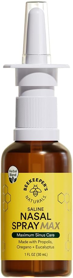Spray de rinçage nasal de la propolis naturelle de l'apiculteur Max, Relief pour les adultes w/Eucalyptus, Oregano & Saline, Effacer la congestion nasale, Hydratant le canal du Sinus, & Decongest Sinus Cavities, 1 fl oz