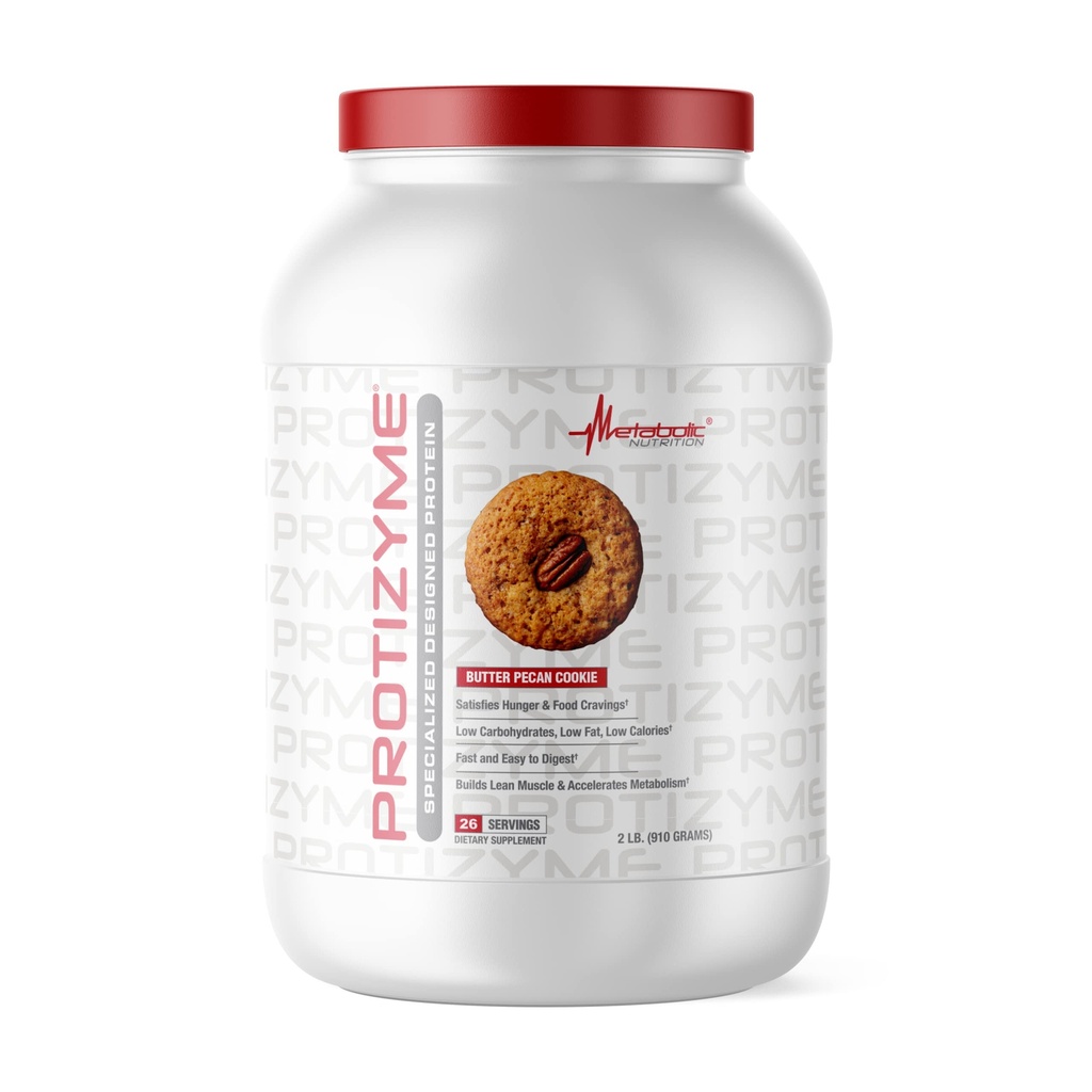 Nutrition métabolique, Protizyme, 100% poudre de protéines de lactosérum, haute protéine, faible teneur en glucides, faible teneur en gras de lactosérum, enzymes digestives, 24 vitamines et minéraux essentiels, beurre Pecan Cookie, 2 livres (26 ser)