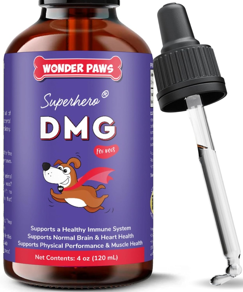 DMG Premium pour chiens – DMG liquide pour soutenir la santé immunitaire, la peau, l'endurance, les muscles, le stress et la performance - Diméthylglycine (DMG) pour tous les âges, tailles et races – 4oz