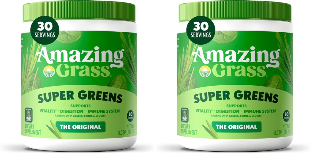 Poudre super-alimentaire de grenadelles étonnantes : Poudre de grenadères avec enzymes et probiotiques digestifs, spiruline biologique, Chlorella et poudre de racines de betterave, originale, 30 portions (60 portions totales)