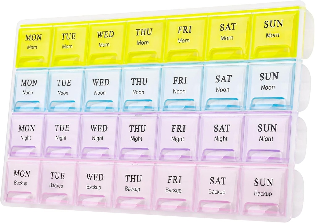 Grand organisateur hebdomadaire de pilules 4 fois par jour, humide-proof 7 jours Pill Box, cas de pilules de voyage Portable pour pilules Vitamine Fish Oil Suppléments (jaune)