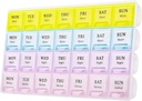 Grand organisateur hebdomadaire de pilules 4 fois par jour, humide-proof 7 jours Pill Box, cas de pilules de voyage Portable pour pilules Vitamine Fish Oil Suppléments (jaune)