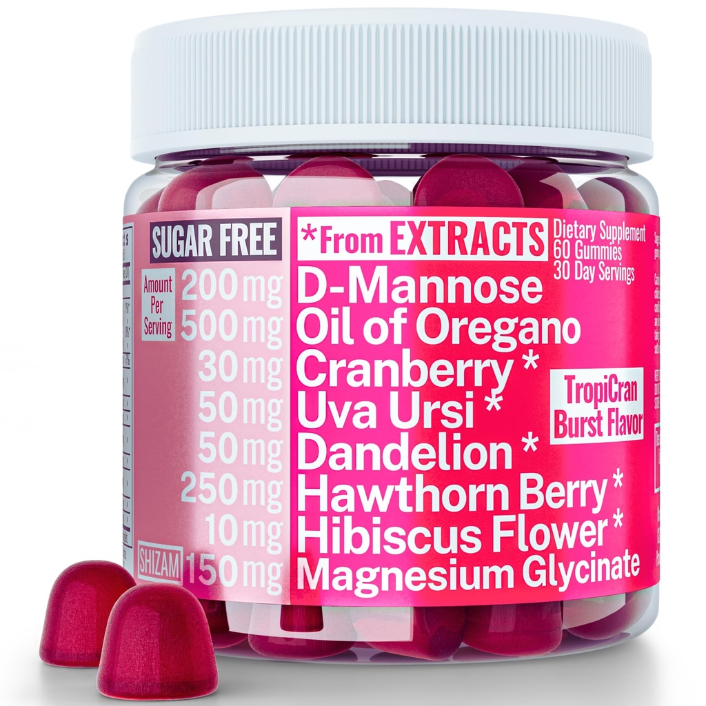 SHIZAM Vaginal Urinary Tract Levure Candida pH Support Sans sucre Gummies w Huile d'Origan Uva Ursi Cranberry D-Mannose Hawthorne Berry, Vaginal Probiotiques Suppositoires Nettoyez Alt