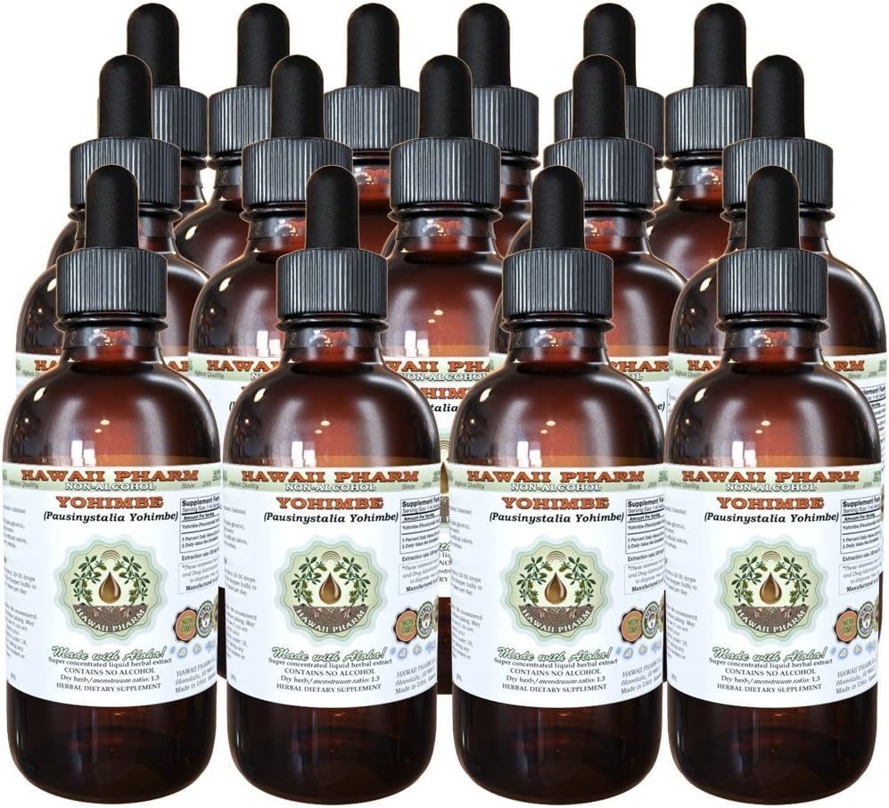 Hawaï Pharm Yohimbe Extract liquide sans alcool, Yohimbe liquide (Pausinystalia Yohimbe) glycérite séchée glycérite supplément à base de plantes naturelles, États-Unis 15x4 fl.oz