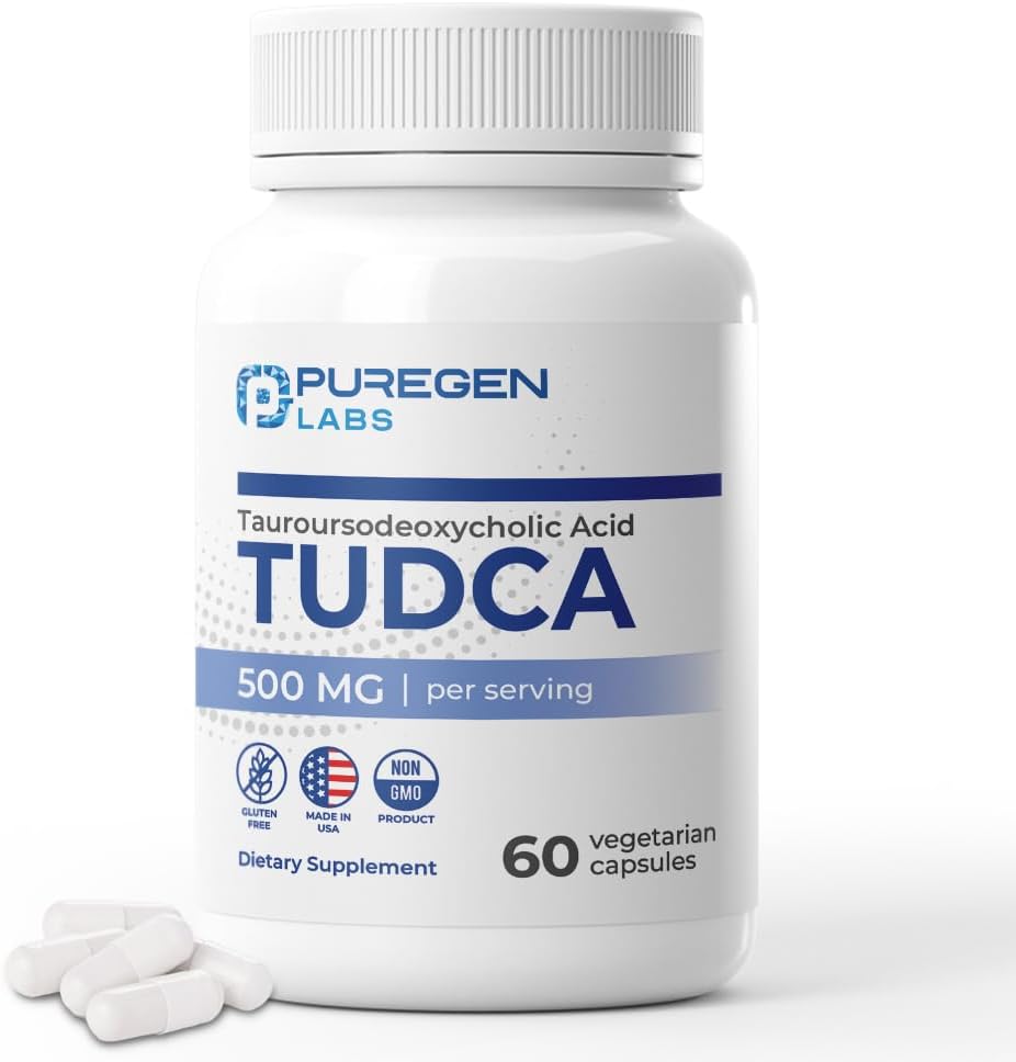 Puregen Labs TUDCA (Tauroursodeoxycholic Acid) 500mg per Serving, Bile Salts Liver Supplement | No Harmful Additives | Non-GMO | Gluten Free | Made in USA - 60 Vegetarian Capsules