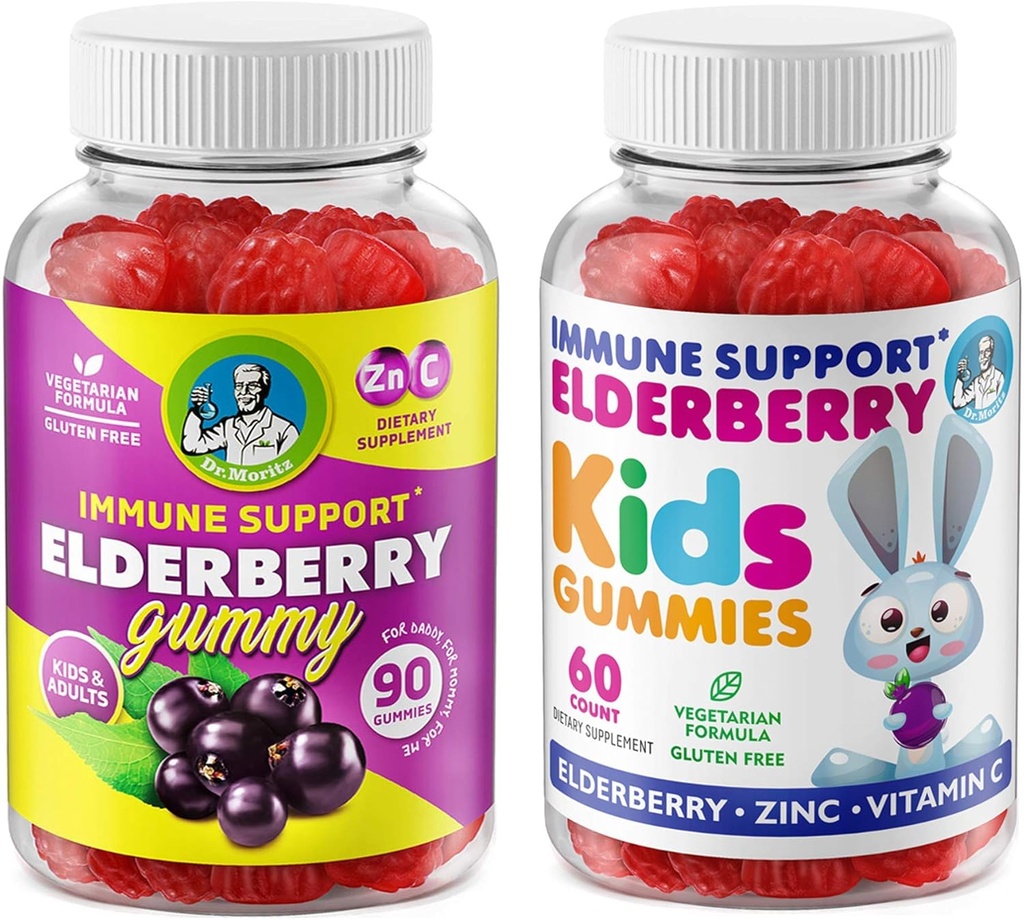 DR. MORITZ Gummies de baies aînées pour les enfants et la famille- Système immunitaire Booster et le soutien de la santé avec extrait de mûres aînées de Sambucus noir - supplément d'immunité à base de vitamines et de zinc pour les enfants