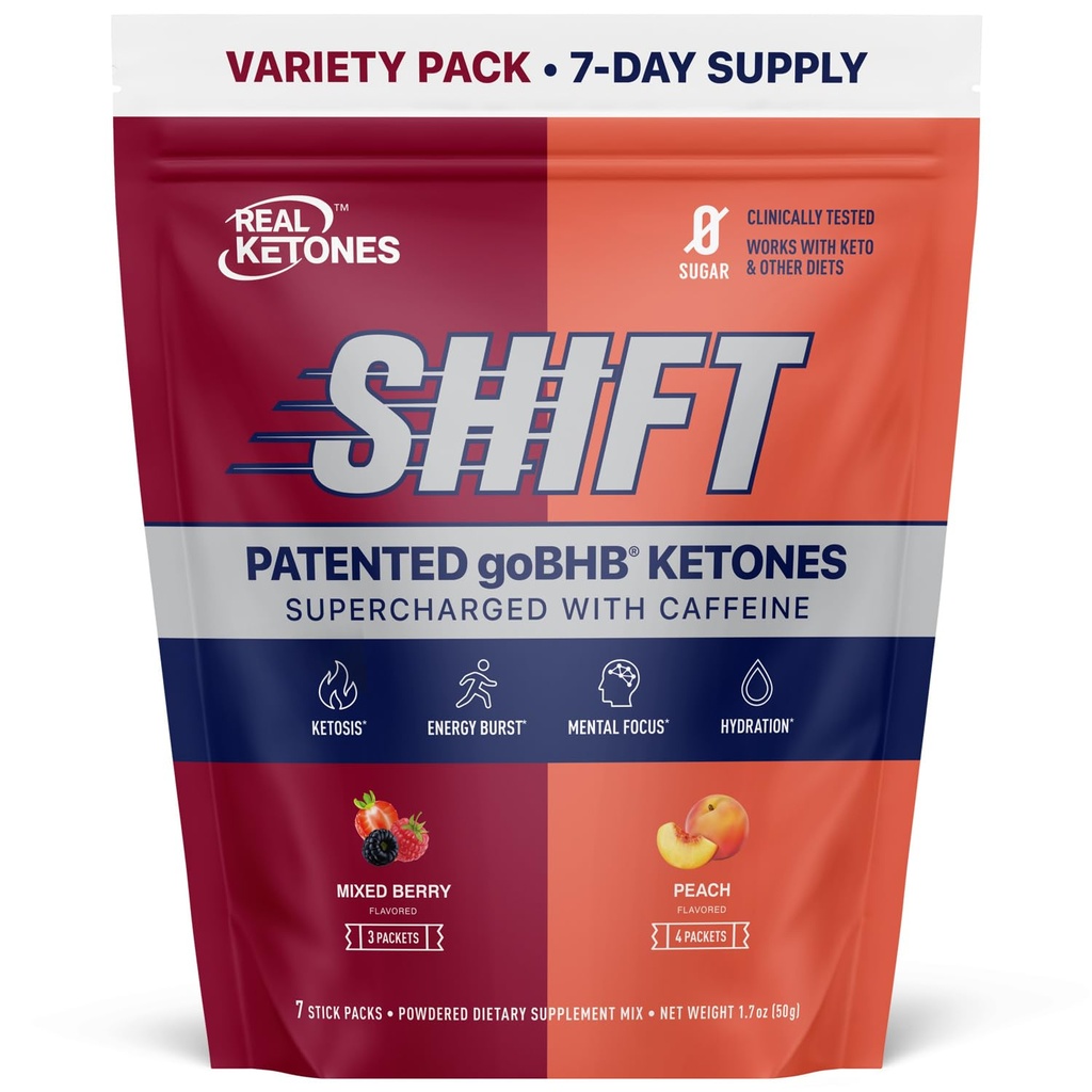 Real Ketones BHB Exogenous Ketones Drink Mix Packets Keto Electrolytes Powder Packets No Sugar with 4 Main Fasting Electrolytes Plus Hydrating Patented Keto BHB - 7 Count Peach, Mixed Berry