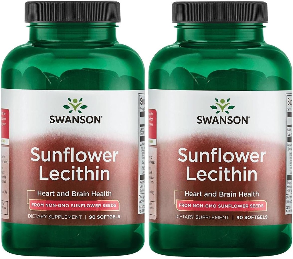 Swanson Sunflower Lecithine - Supplément à base de plantes Promouvoir la fonction cérébrale saine - Formule naturelle appuyant la santé cardiaque et l'équilibre lipidique sain - (90 Softgels, 1200mg chacun) 2 Pack