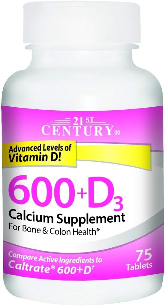 21ème siècle Calcium 600+D3 Comprimé 600mg-800U 75 Nombre (2 pack)