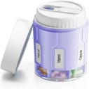 Organisateur de bouteille Daviky Pill, organisateur de supplément avec 7 grands compartiments, distributeur de pilules de voyage boîte à pilules ronde avec deux lids (Purple)