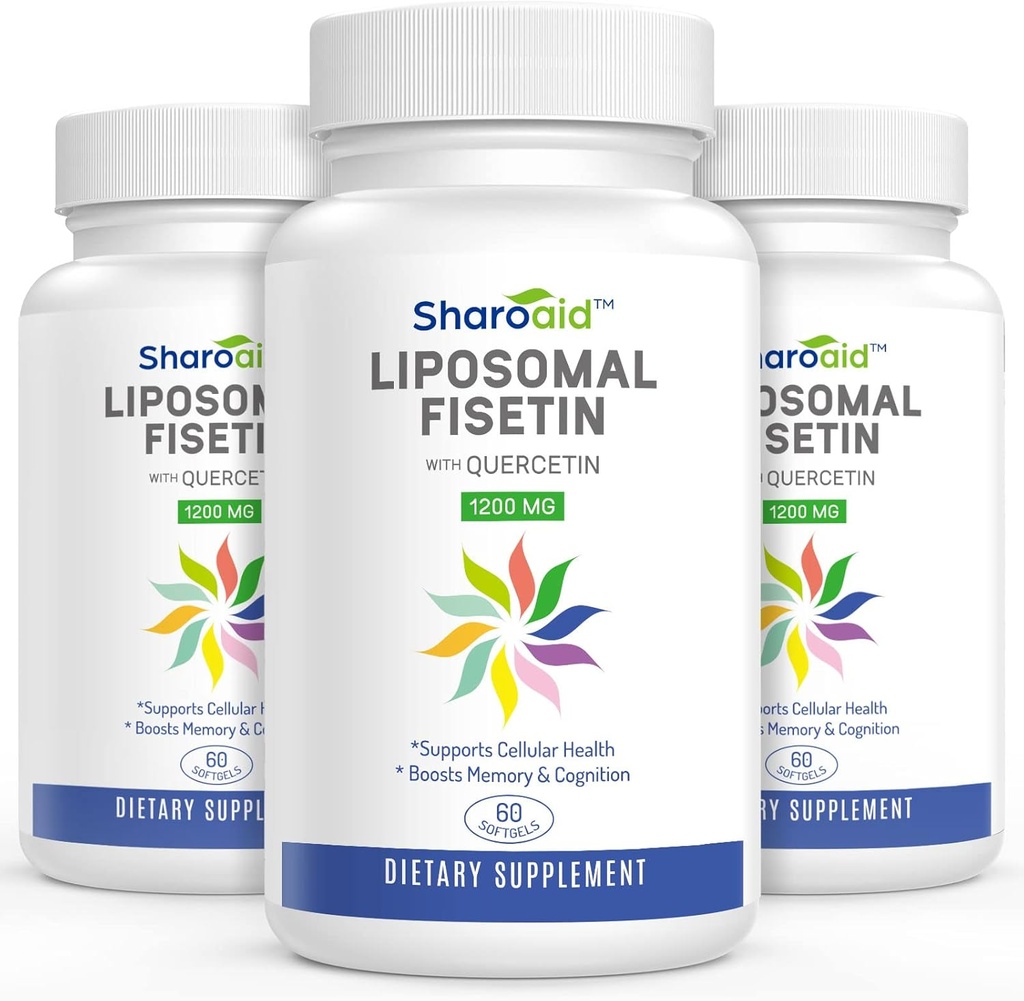 Fisétine liposomale avec suppléments Quercetin 1200 mg par portion, Polyphénols à haute absorption Antioxydants pour femmes, Hommes,Non-OGM,Sans gluten,3 Bouteilles-180 Softgels
