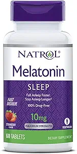 Natrol Melatonin Sommeil maximum Force rapidement dissoudre saveur fraise 10 mg 60 comprimés (paquet de 3)