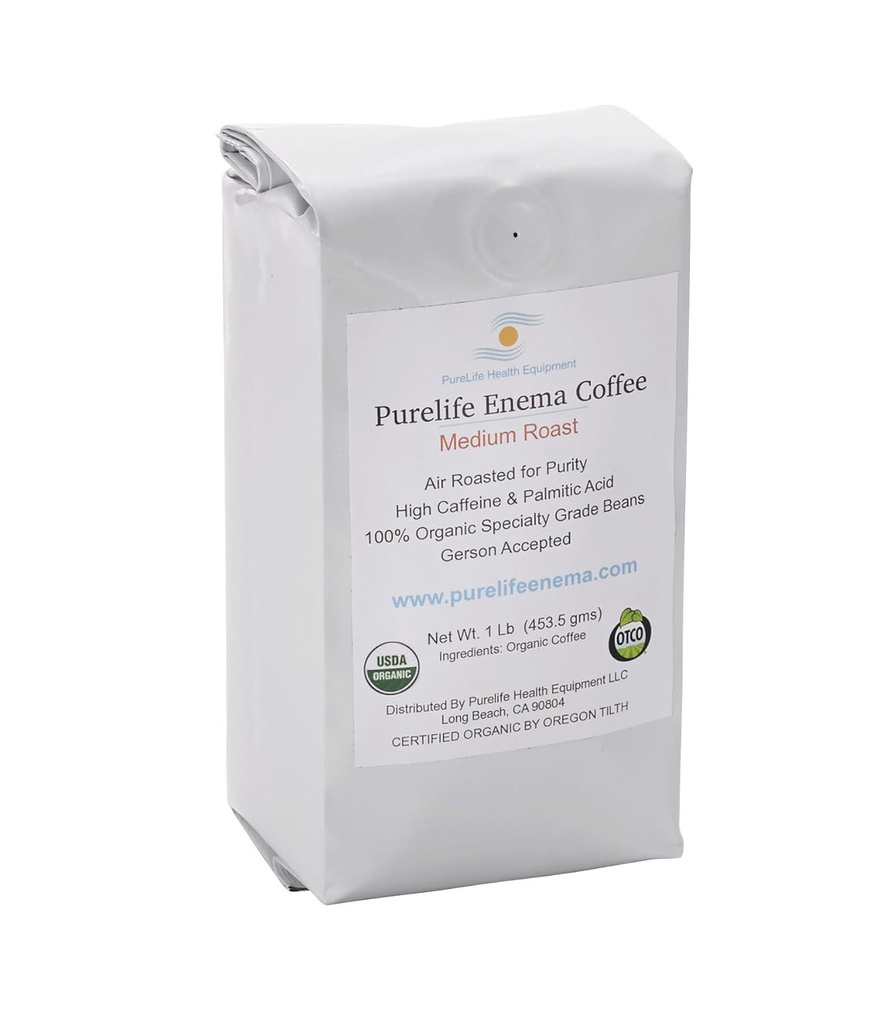 Purelife Lavement biologique Coffee- Moyen Air Roast - Laboratoire testé - Sans moisissure/mycotoxine - Recommandé par Gerson - Pré-Ground