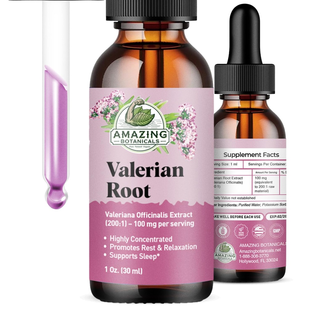 Gouttes de racine valériane pour le sommeil - Extrait de racine valériane bio 3000mg - pour la relaxation et le calme - 1 FL OZ, 30 portions