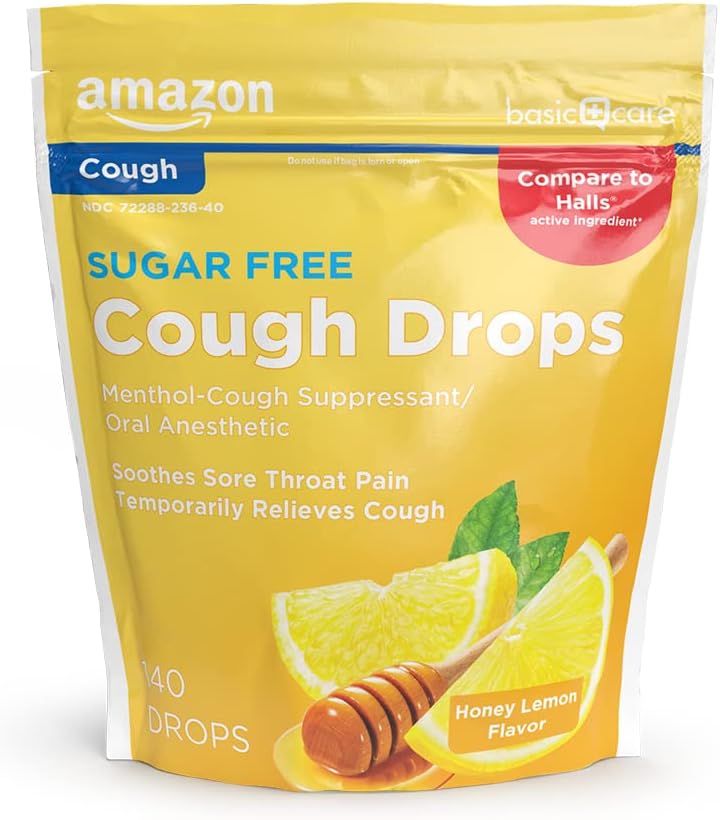 Soins de base Sucre sans sucre Miel Citron Toux gouttes, 140 Compte (Comparer avec Halls)