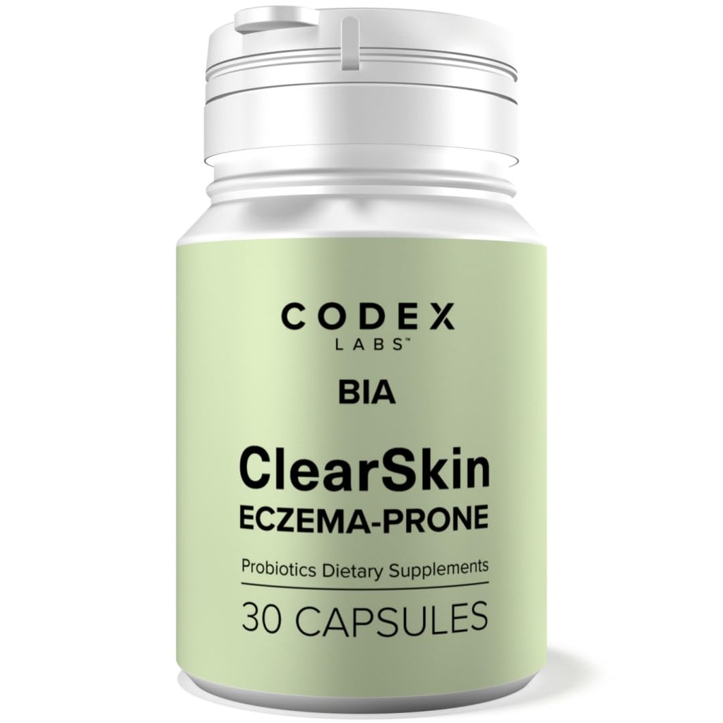 Codex Labs BIA Eczema Probiotic – 30 capsules de Synbiotique pour la peau éczéma-prone avec probiotiques prouvés cliniquement et bleuets prébiotiques