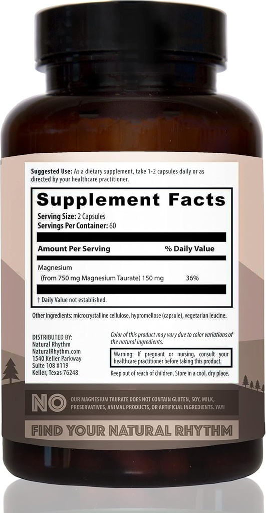 Rythme naturel Magnésium Taurat 120 Capsules + Vitamine D3 + K2 (MK7) 30 Capsules