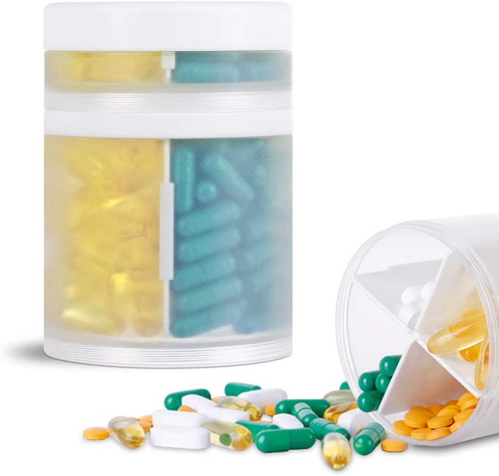 Extra grand supplément Organisateur et portable cas de pilule avec 8 compartiments Double couche Distributeur de médicaments Vitamines mensuelles Organisateurs bouteille de pilule, transparent