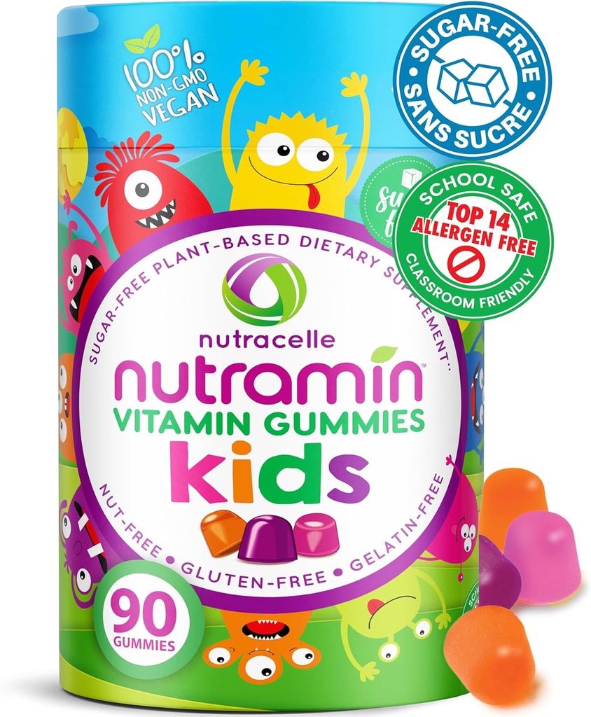 Nutracelle NUTRAMIN sans sucre, sans allergènes Multivitamines Gummy 100% Vegan pour les enfants - Grande dégustation de gummies naturelles vos enfants vont adorer - 90 comte bouteille