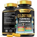 Supplément de colostrum - Formule 8in1 - Combiner avec le curcuma, le Ceylan Cinnamon, Quercetin, Royal Jelly, Dandelion, L- Glutamine et le poivre noir - Soutien de santé digestif - 120 capsules