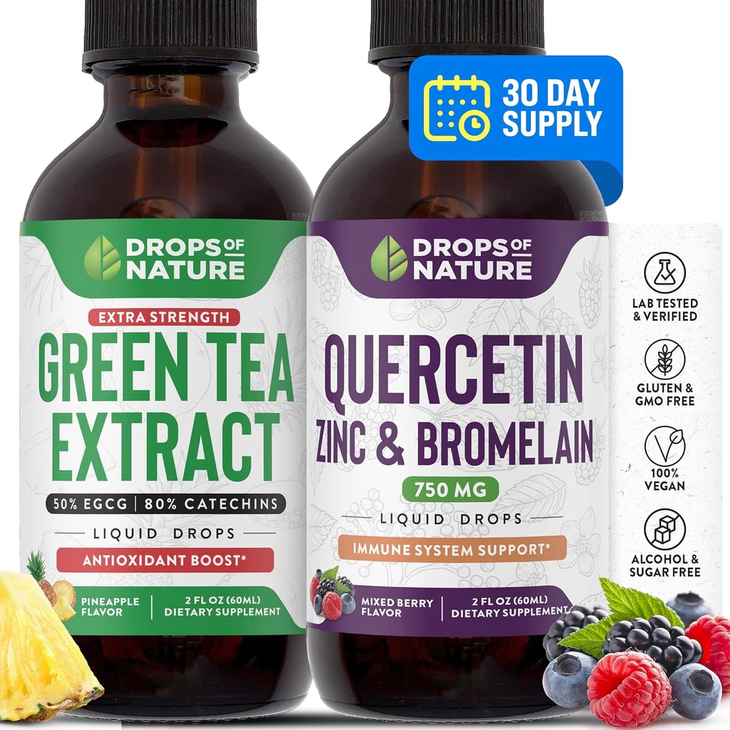 Gouttes de la nature Quercetin gouttes liquides 750mg. Extrait de thé vert 1000mg.