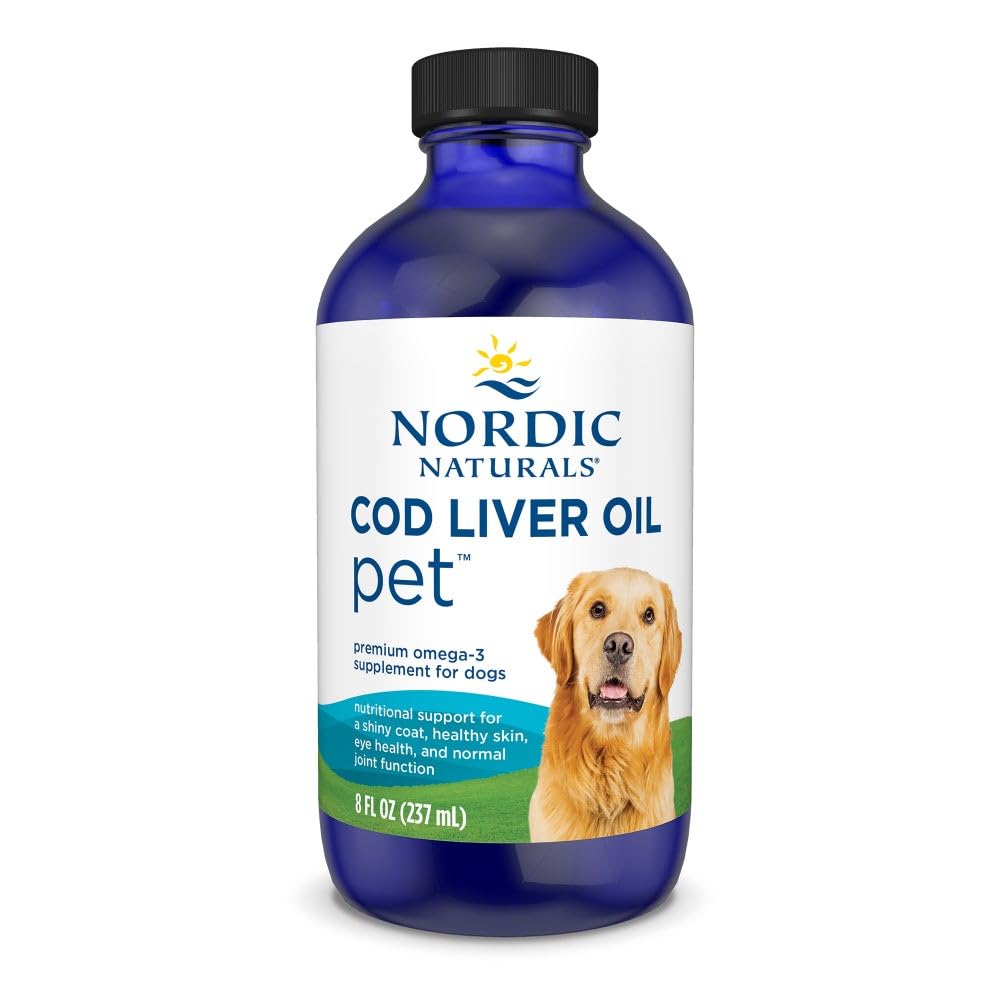 Nordic Naturals Huile de foie de morue d'animaux, non aromatisée - 8 oz - 1048 mg Oméga-3 par téaspon - Huile de poisson pour chiens avec EPA & DHA - Promotion de la peau, du manteau et de la santé immunitaire