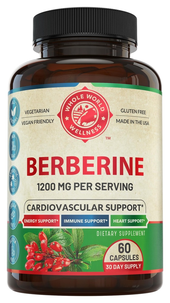 1200mg Berberine Herbal Health Capsules supportent la santé cardiaque et cardiovasculaire, aident à maintenir le cholestérol sain, le triglycéride, les niveaux de sucre dans le sang, soutient la digestion, stimule le métabolisme, 60 capsules
