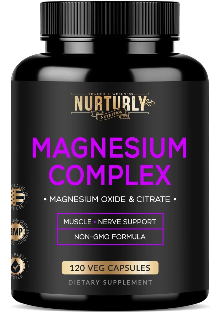 Citrate de magnésium et supplément complexe à l'oxyde de 500mg - haute absorption Force maximale - aide à soutenir la densité osseuse et la force, les muscles, l'énergie et le sommeil - 120 Capsules végétaliennes