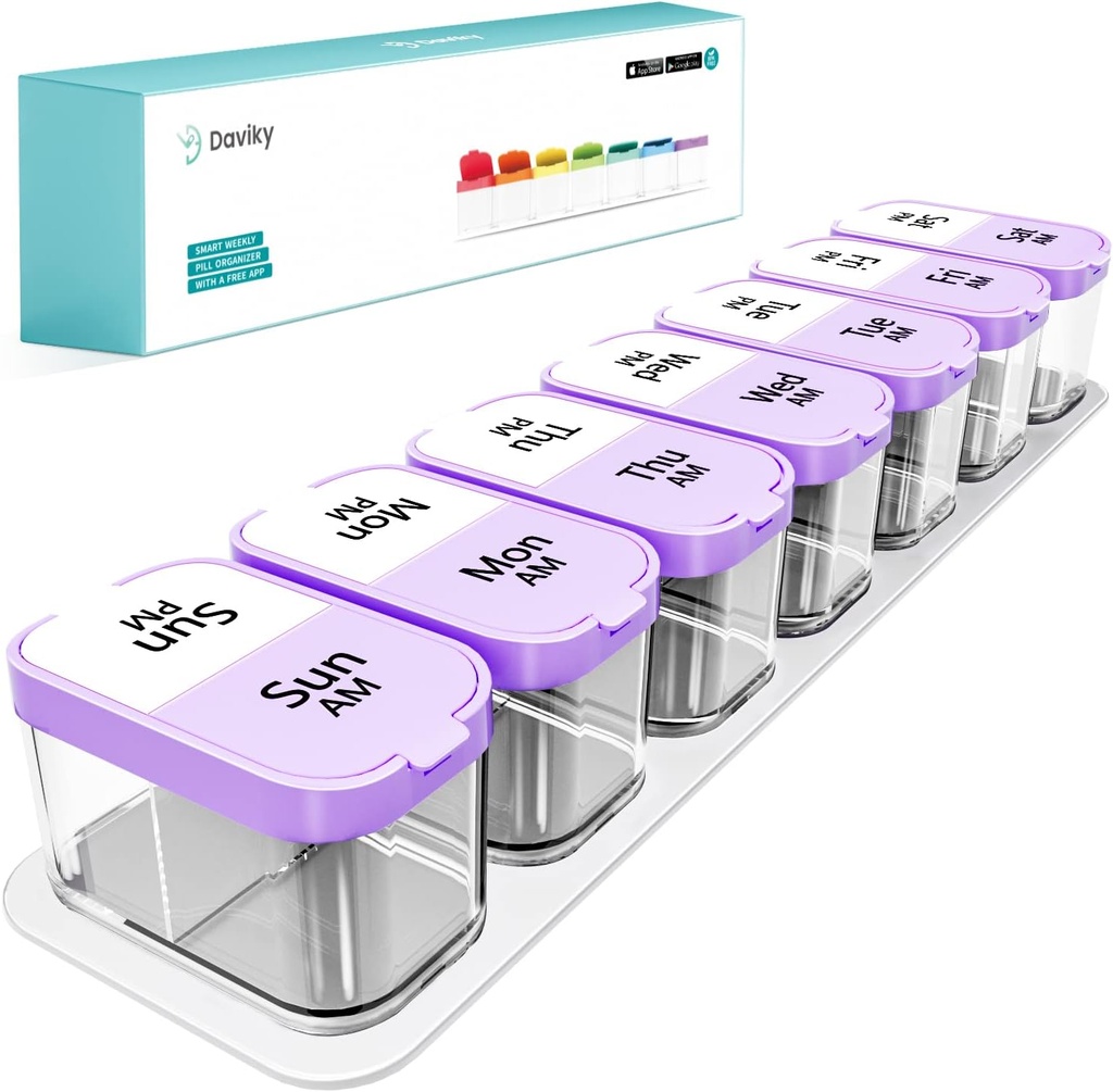 Daviky Large Pill Organisateur 7 jours, hebdomadaire XL Pill Box 2 fois par jour, cas de médecine extra grand AM PM pour les vitamines, suppléments et médicaments