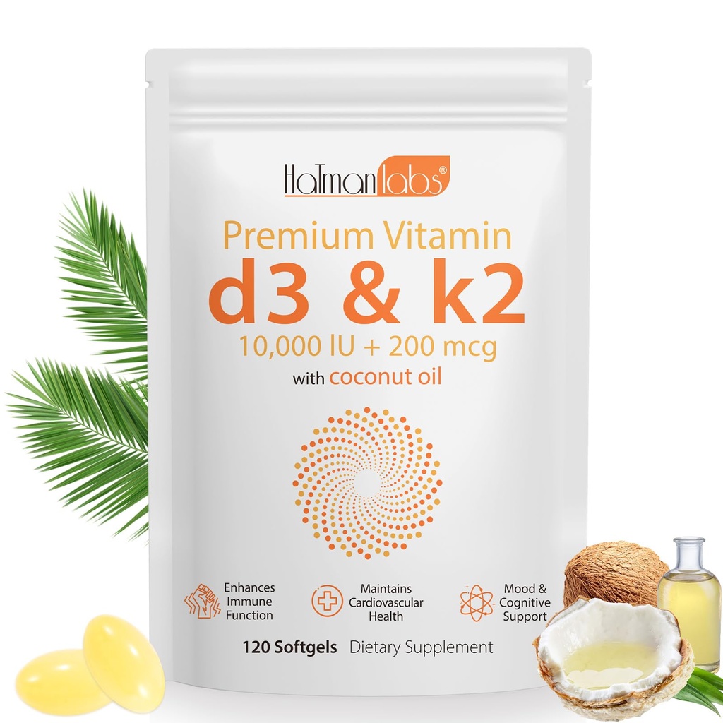 newseel Vitamine D3 K2 Capsules, Supplément Vitamine D3 & K2, Supplément Vitamine D3 et K2, Supplément D3,Réapprovisionner K2 D3 softgels d'huile de coco (120)