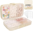 FYY Weekly Pill Organizer with Labels,8 Compartments Travel Daily Pill Case Airtight Moistureproof Large Pill Box to Hold Vitamins, Fish Oil, Supplements,Cotton Swab and Bandages-Beige