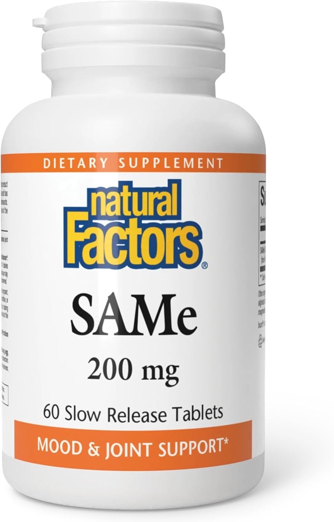 Facteurs naturels, SAMe 200 mg, aide à élever l'humeur et à améliorer la santé articulaire, 60 comprimés (60 portions)