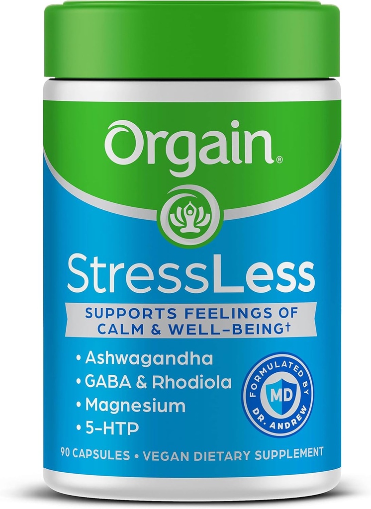 Supplément de stress végétalien - Mélange de magnésium, baume de citron, GABA, 5 HTP, Rhodiola Rosea, Ashwagandha et Camomile, sans gluten, formule médicale - 90 comte, 30 jours d'approvisionnement