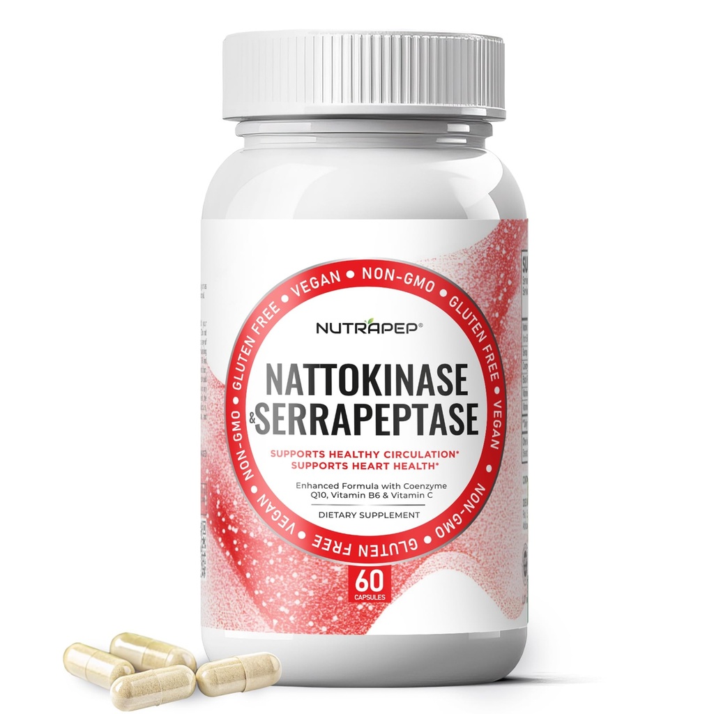 Nattokinase 2000 FU Serrapeptase 240000 Supplément SPU - Enhanced with Coenzyme CoQ10 Vitamine B6 Vitamine C Extrait de poivre noir - Nattokinase 400mg Capsule pour hommes Femmes